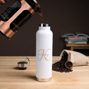 Modern Elegant Monogram Script Blush Pink Water Bottle