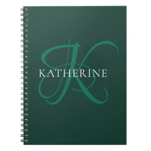 Modern Elegant Monogram Script Emerald Green Notebook