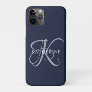 Modern Elegant Monogram Script Navy Blue Case-Mate iPhone Case