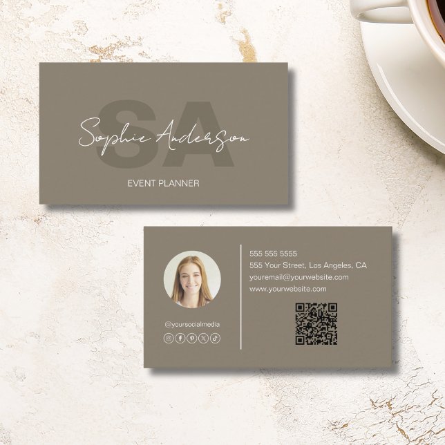 Modern Elegant Monogram Taupe Professional  Business Card (Modern Elegant Monogram Taupe Professional Business Card)