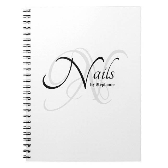 Modern Elegant Monogram White Nail Artist Notebook (Front)