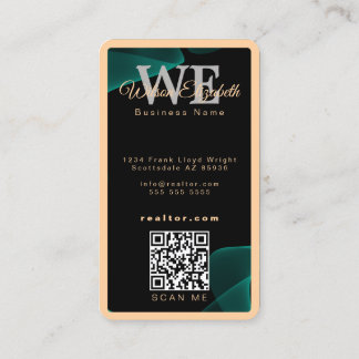 Modern elegant monogrammed black and gold QR code Business Card