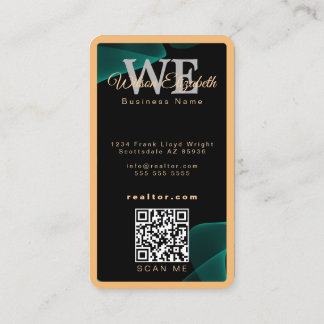 Modern elegant monogrammed black and gold QR code Business Card