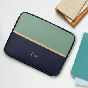 Modern Elegant Monogrammed Blue Laptop Sleeve