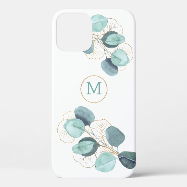 Modern Elegant Monogrammed Eucalyptus Gold iPhone Case-Mate iPhone Case (Back)