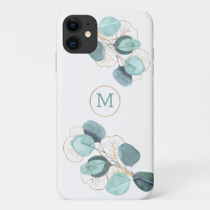 Modern Elegant Monogrammed Eucalyptus Gold iPhone Case-Mate iPhone Case