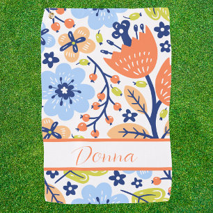 Modern Elegant Monogrammed Floral Golf Towel