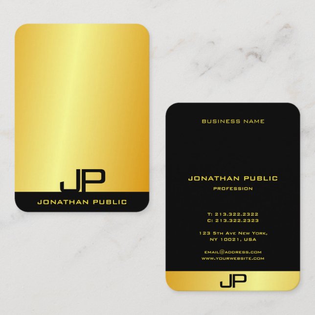 Modern Elegant Monogrammed Gold Look Template Business Card (Front/Back)