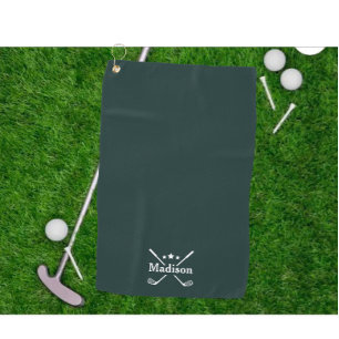 Modern Elegant Monogrammed Name Dark Green Golf To Towel