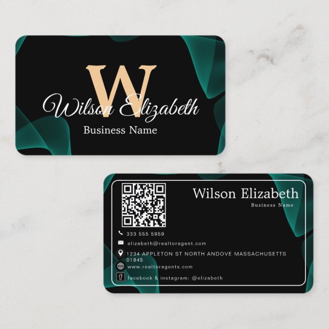 Modern elegant monogrammed QR code business cards (Front/Back)