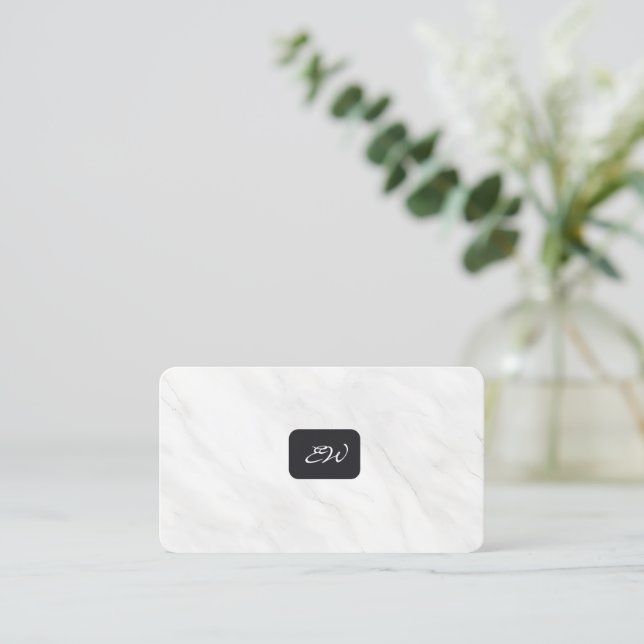 Modern elegant monogrammed QR code business cards (Standing Front)