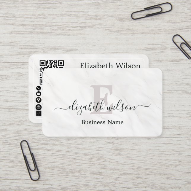 Modern elegant monogrammed QR code business cards (Front/Back In Situ)
