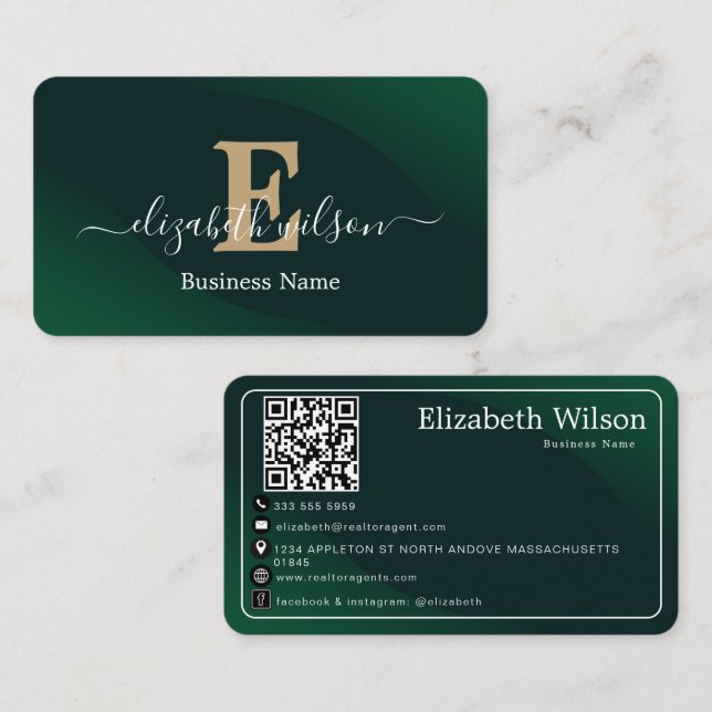 Modern elegant monogrammed QR code business cards (Front/Back)