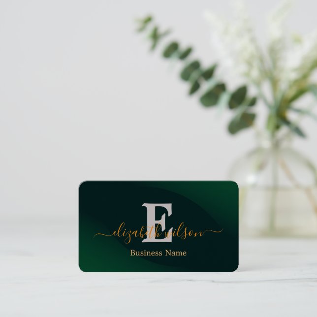 Modern elegant monogrammed QR code business cards (Standing Front)