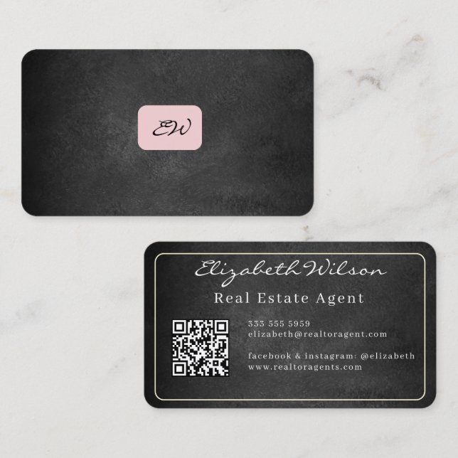 Modern elegant monogrammed QR code business cards (Front/Back)