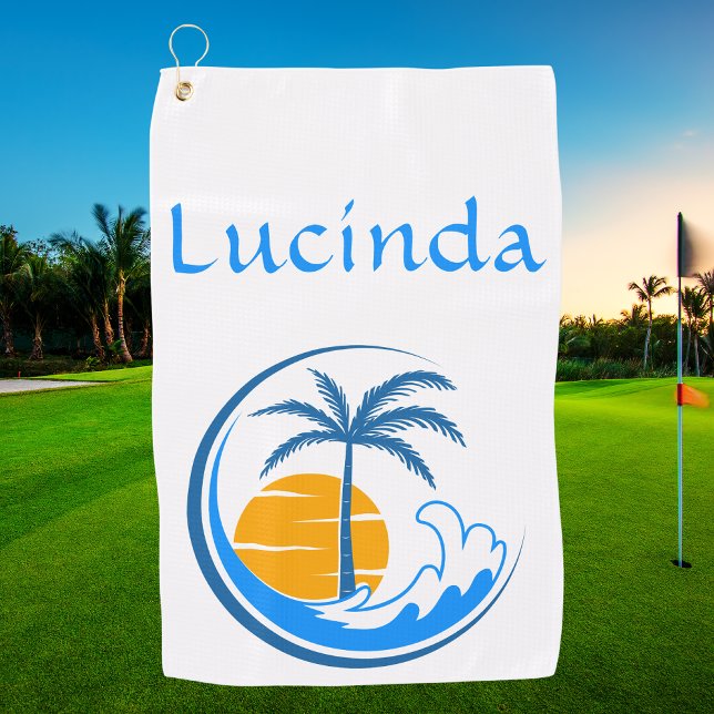 Modern Elegant Monogrammed Trendy Palm Tree  Golf Towel (Creator Uploaded)