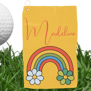 Modern Elegant Monogrammed Trendy Retro Rainbow Golf Towel