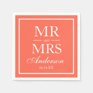 Modern Elegant Mr. and Mrs. Coral Wedding Napkin