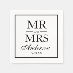 Modern Elegant Mr. and Mrs. Wedding BW Napkin