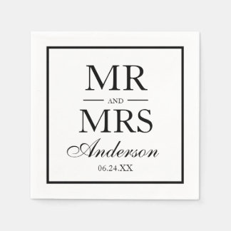 Modern Elegant Mr. and Mrs. Wedding BW Napkin
