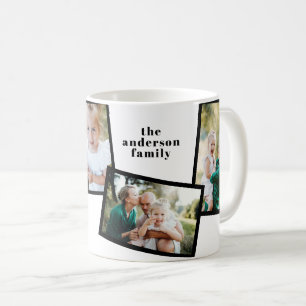 Modern elegant multi photo family black coffee mug
