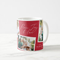 Modern elegant multi photo family christmas red