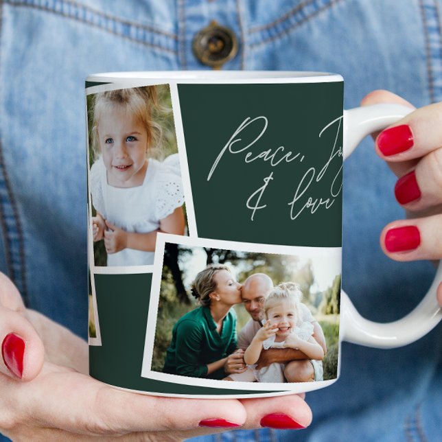 Modern elegant multi photo family green coffee mug (Creator Uploaded)