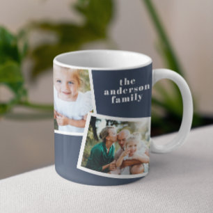 Modern elegant multi photo family navy blue coffee mug