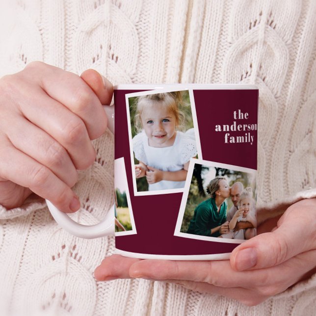 Modern elegant multi photo family purple gif coffe coffee mug (Creator Uploaded)