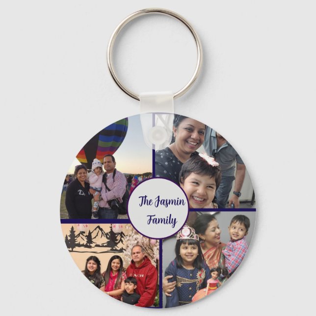 Modern elegant multi photo family stylish  key ring (Front)