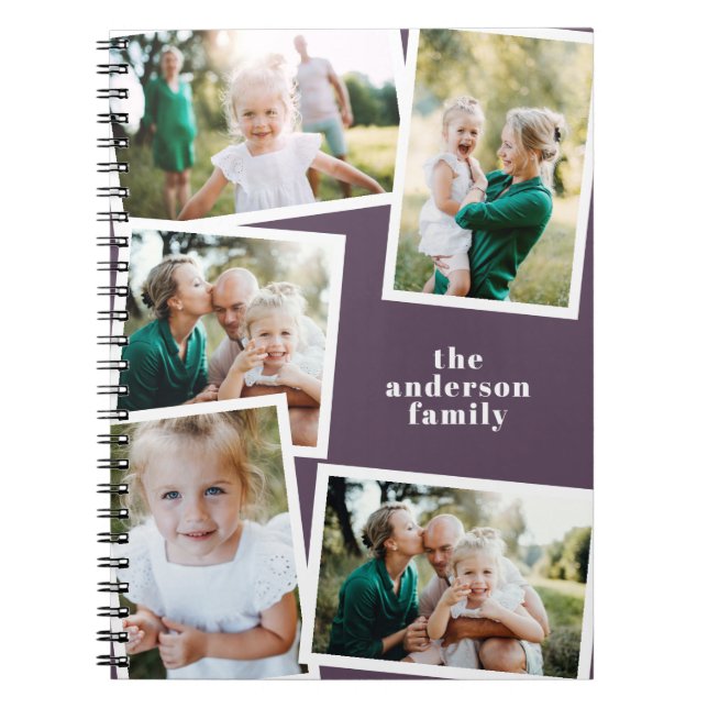 Modern elegant multi photo family stylish purple notebook (Front)