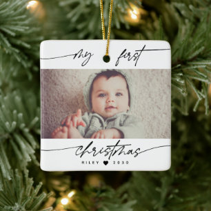 Modern Elegant My First Christmas Newborn Photo Ceramic Ornament