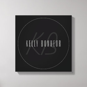 Modern Elegant Name & Monogram   Dark Grey & Black Canvas Print