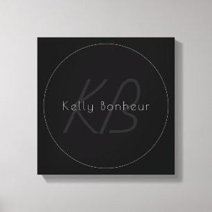 Modern Elegant Name & Monogram   Dark Grey & Black Canvas Print