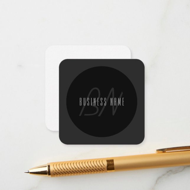 Modern Elegant Name & Monogram | Dark Grey & Black Enclosure Card (Front/Back In Situ)