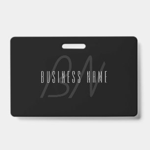 Modern Elegant Name & Monogram   Dark Grey & Black ID Badge