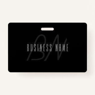Modern Elegant Name & Monogram Dark Grey & Black ID Badge