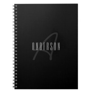 Modern Elegant Name & Monogram Dark Grey & Black Notebook