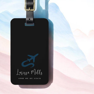 Modern Elegant Name Plane Black Luggage Tag