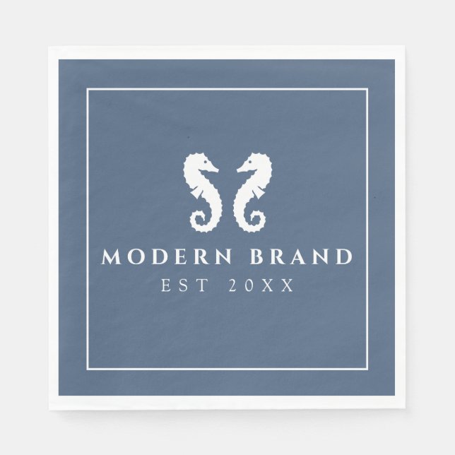 Modern Elegant Nautical Seahorse Coastal Brand Napkin (Front)