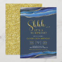 Modern Elegant Navy Blue Agate Surprise Birthday