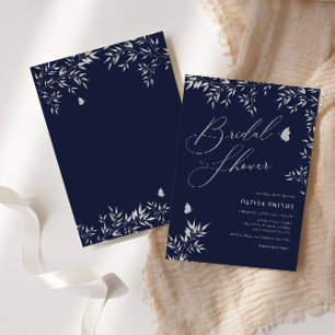 Modern Elegant Navy Blue Boho Floral Bridal Shower Invitation