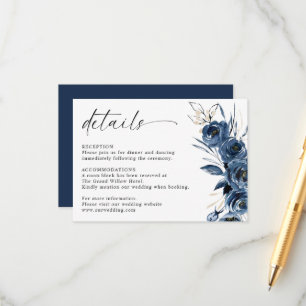 Modern Elegant Navy Blue Boho Flowers Wedding Enclosure Card