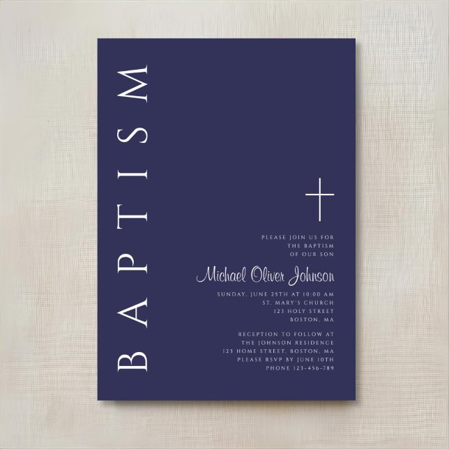 Modern Elegant Navy Blue Cross Baptism Invitation (Modern Elegant Navy Blue Cross Baptism Invitation)