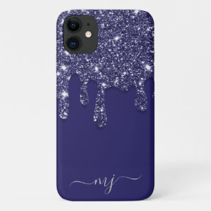Modern Elegant Navy Blue Glitter Dripping Case-Mate iPhone Case