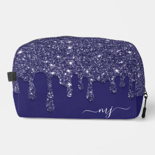 Modern Elegant Navy Blue Glitter Dripping  Dopp Kit