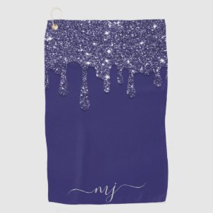 Modern Elegant Navy Blue Glitter Dripping Golf Towel