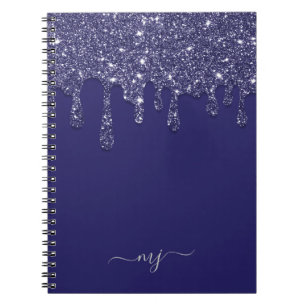 Modern Elegant Navy Blue Glitter Dripping Notebook
