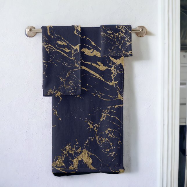 Modern elegant navy blue gold marble pattern bath towel set (Modern elegant navy blue gold marble pattern bath towel set)