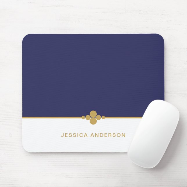 Modern Elegant Navy Blue Gold Name Mousepad (With Mouse)
